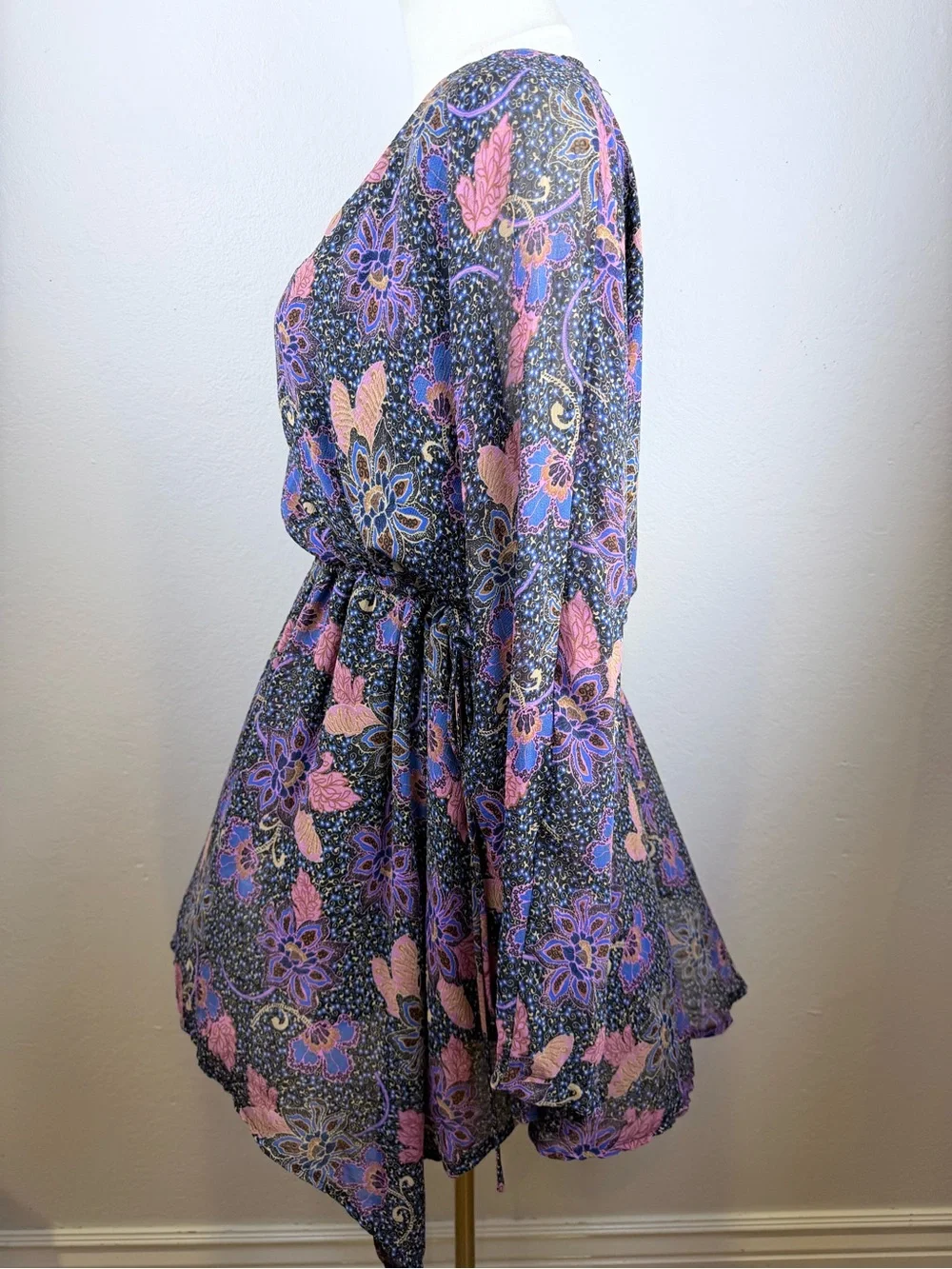 Free People Navy Floral Print Tunic with Lavender & Blush Accents